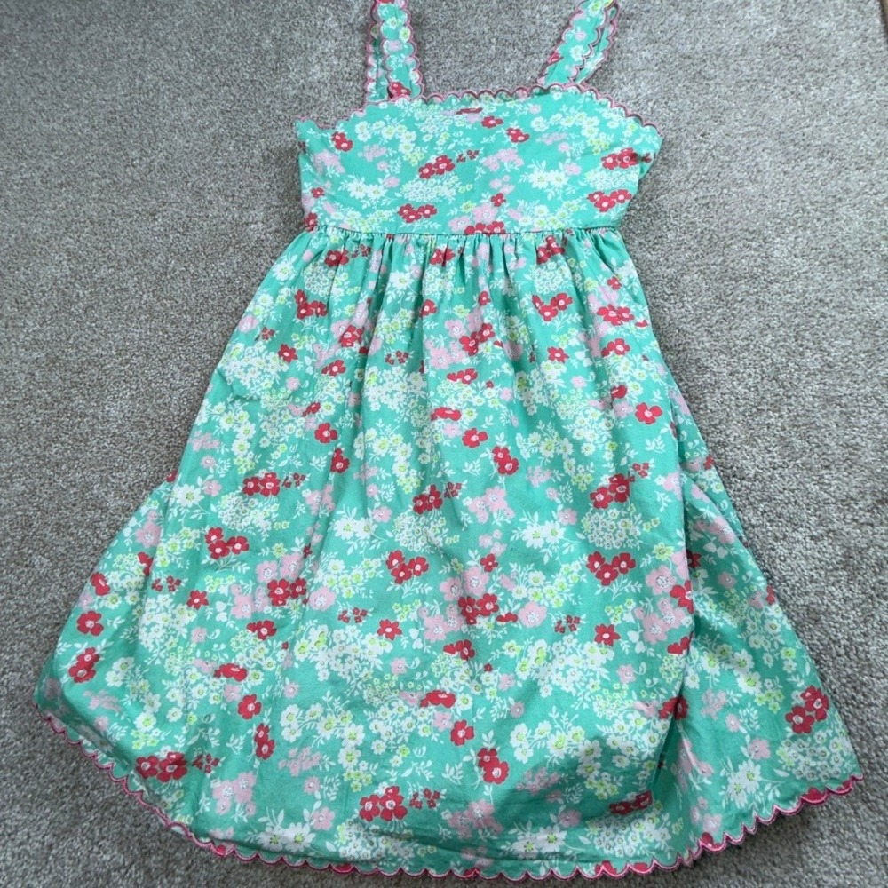 Bella Bliss Girls Mint Green Floral Scalloped Bow Back Sleeveless Dress Size 10